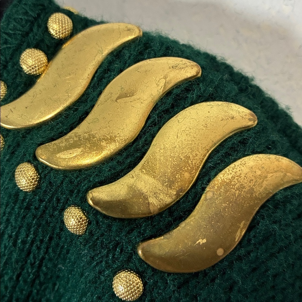 Vintage 90s Green Embellished Sweater XL Gold Studded V-Neck Retro - Picture 13 of 13